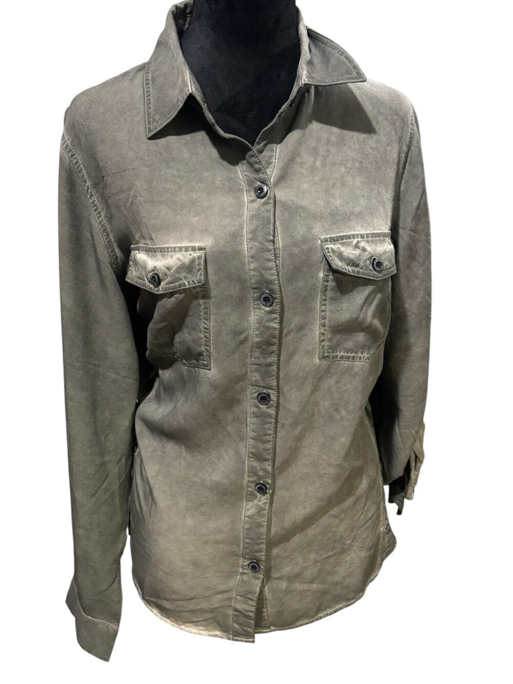 Indigo Thread Co. Army Green Lace Side Button‑Up Top – Size L NWOT